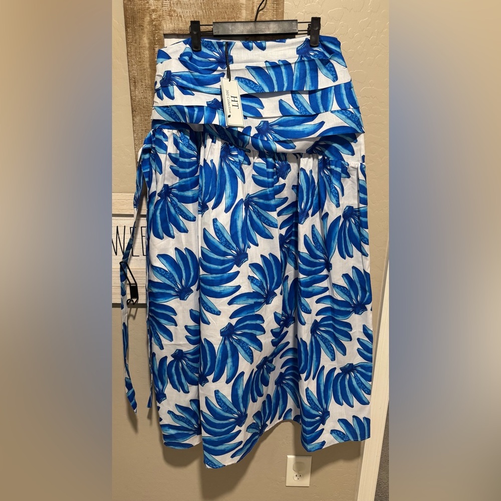 Blue Leaf Print Maxi Skirt - Picture 8 of 10